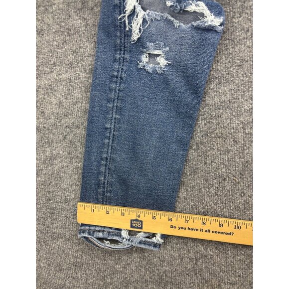 American Eagle Tomgirl Jeans Women's 4 Destroyed Blue Denim Button Fly Mid Rise - Picture 7 of 10